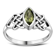 Faceted Peridot Stone Celtic Silver Ring, r538