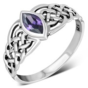 Marquise cut Amethyst Stone Celtic Silver Ring, r539