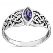 Marquise cut Amethyst Stone Celtic Silver Ring, r539