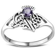 Celtic Knot Thistle Amethyst Genuine Stone Silver Ring, r541