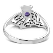 Celtic Knot Thistle Amethyst Genuine Stone Silver Ring, r541