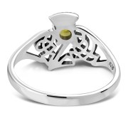 Celtic Knot Thistle Citrine Stone Silver Ring, r541