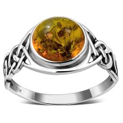 Large Baltic Amber Celtic Silver Ring, r542