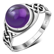 Large Amethyst Genuine Stone Celtic Silver Ring, r542