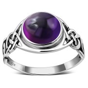 Large Amethyst Genuine Stone Celtic Silver Ring, r542