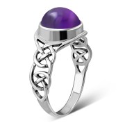Large Amethyst Genuine Stone Celtic Silver Ring, r542