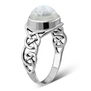 Large Rainbow Moonstone Celtic Silver Ring, r542