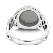 Large Rainbow Moonstone Celtic Silver Ring, r542