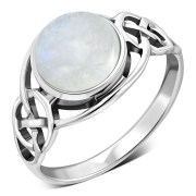 Rainbow Moonstone Celtic Knot Silver Ring, r543