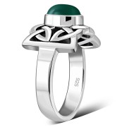 Celtic Knot Green Agate Silver Ring, r547
