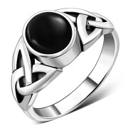 Trinity Black Onyx Mens Solid Silver Ring, r548