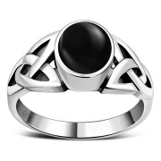 Trinity Black Onyx Mens Solid Silver Ring, r548