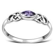 Marquise cut Delicate Amethyst Stone Celtic Silver Ring