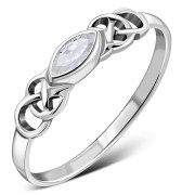 Marquise cut Delicate Clear CZ Celtic Silver Ring, r552