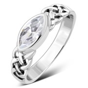 Marquise cut Clear CZ Celtic Silver Ring, r553