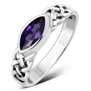 Marquise cut Amethyst CZ Celtic Silver Ring, r553