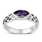Marquise cut Amethyst CZ Celtic Silver Ring, r553