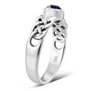 Marquise cut Amethyst CZ Celtic Silver Ring, r553