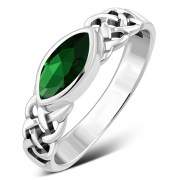 Marquise cut Green CZ Celtic Silver Ring, r553