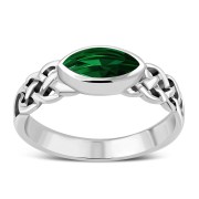 Marquise cut Green CZ Celtic Silver Ring, r553