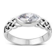 Marquise cut Clear CZ Celtic Silver Ring, r553