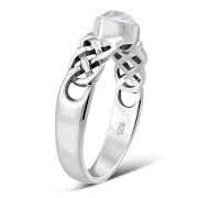 Marquise cut Clear CZ Celtic Silver Ring, r553