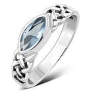 Marquise cut Blue Topaz CZ Celtic Silver Ring, r553