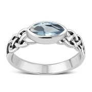 Marquise cut Blue Topaz CZ Celtic Silver Ring, r553