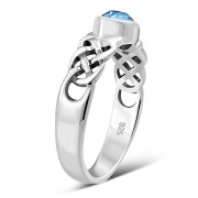 Marquise cut Blue Topaz CZ Celtic Silver Ring, r553