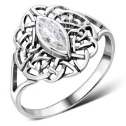 Celtic Knot Clear CZ Silver Ring