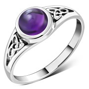 Amethyst Genuine Stone Trinity Knot Silver Ring, r557