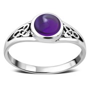Amethyst Genuine Stone Trinity Knot Silver Ring, r557