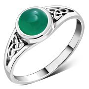 Green Agate Trinity Knot Silver Ring, r557