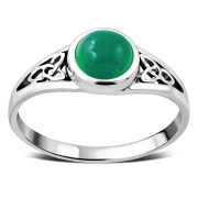 Green Agate Trinity Knot Silver Ring, r557