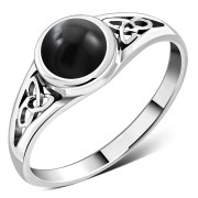 Black Onyx Trinity Knot Silver Ring, r557
