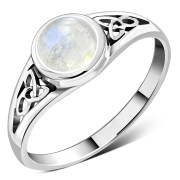 Rainbow Moonstone Trinity Knot Silver Ring, r557