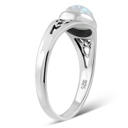 Rainbow Moonstone Trinity Knot Silver Ring, r557
