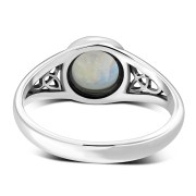Rainbow Moonstone Trinity Knot Silver Ring, r557