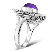 Amethyst Genuine Stone Cab Celtic Trinity Knot Silver Ring, r558