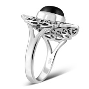 Black Onyx Celtic Trinity Knot Silver Ring, r558
