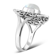 Rainbow Moonstone Celtic Trinity Knot Silver Ring, r558