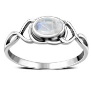 Light Celtic Knot Rainbow Moonstone Silver Ring, r563