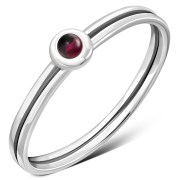 Garnet Stone Delicate Silver Band Ring