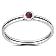 Garnet Stone Delicate Silver Band Ring