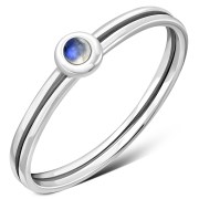 Rainbow Moonstone Delicate Silver Band Ring, r572