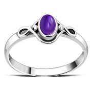 Amethyst Genuine Stone cab Celtic Knot Silver Ring, r578