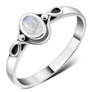 Rainbow Moonstone cab Celtic Silver Ring, r578