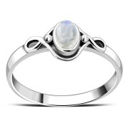 Rainbow Moonstone cab Celtic Silver Ring, r578
