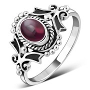 Garnet Native Style Ethnic Silver Ring, r581