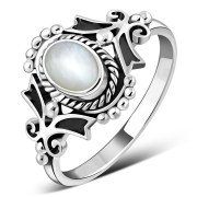 Mother Of Pearl Native Style Ethnic Silver Ring, r581